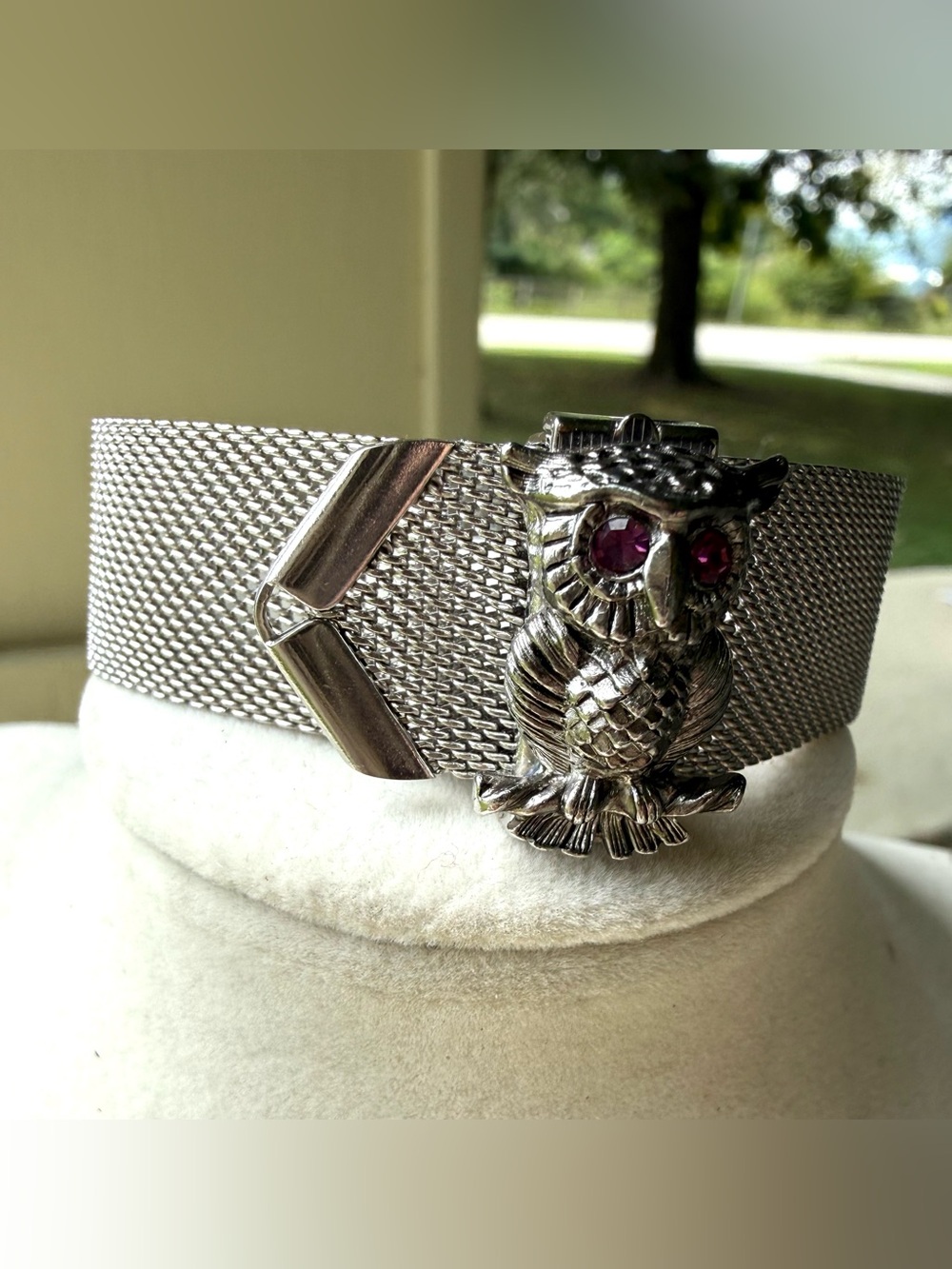 Vintage Sarah Coventry "Nocturne" Owl Mesh Bracelet (1972) - 6.75"